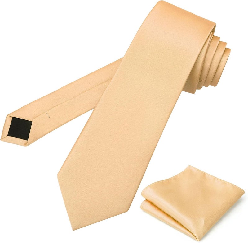 pensee Men's Tie Set Solid Pure Color 3.15" (8CM) Classic Formal Plain Necktie and Pocket Square Set For Men - Image 4
